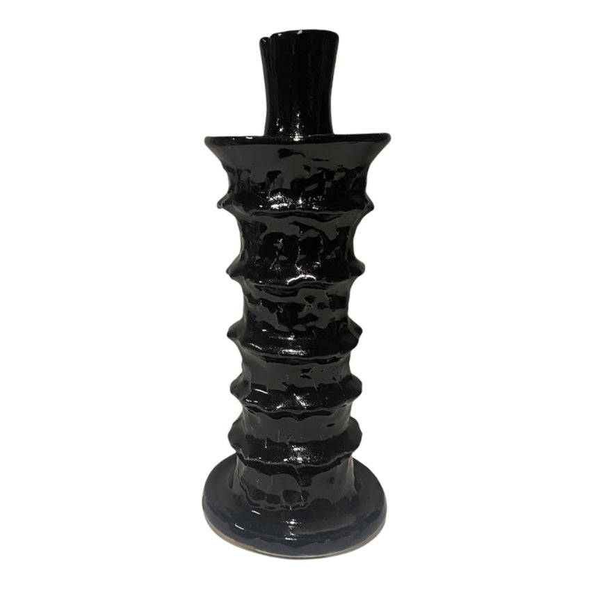 Ceramic candle holder black earthenware twist 25 cm