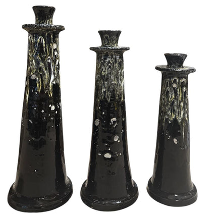 Marokkaanse Kandelaar Zwart met Druipglazuur – Handgemaakt Aardewerk (22/28/32 cm)