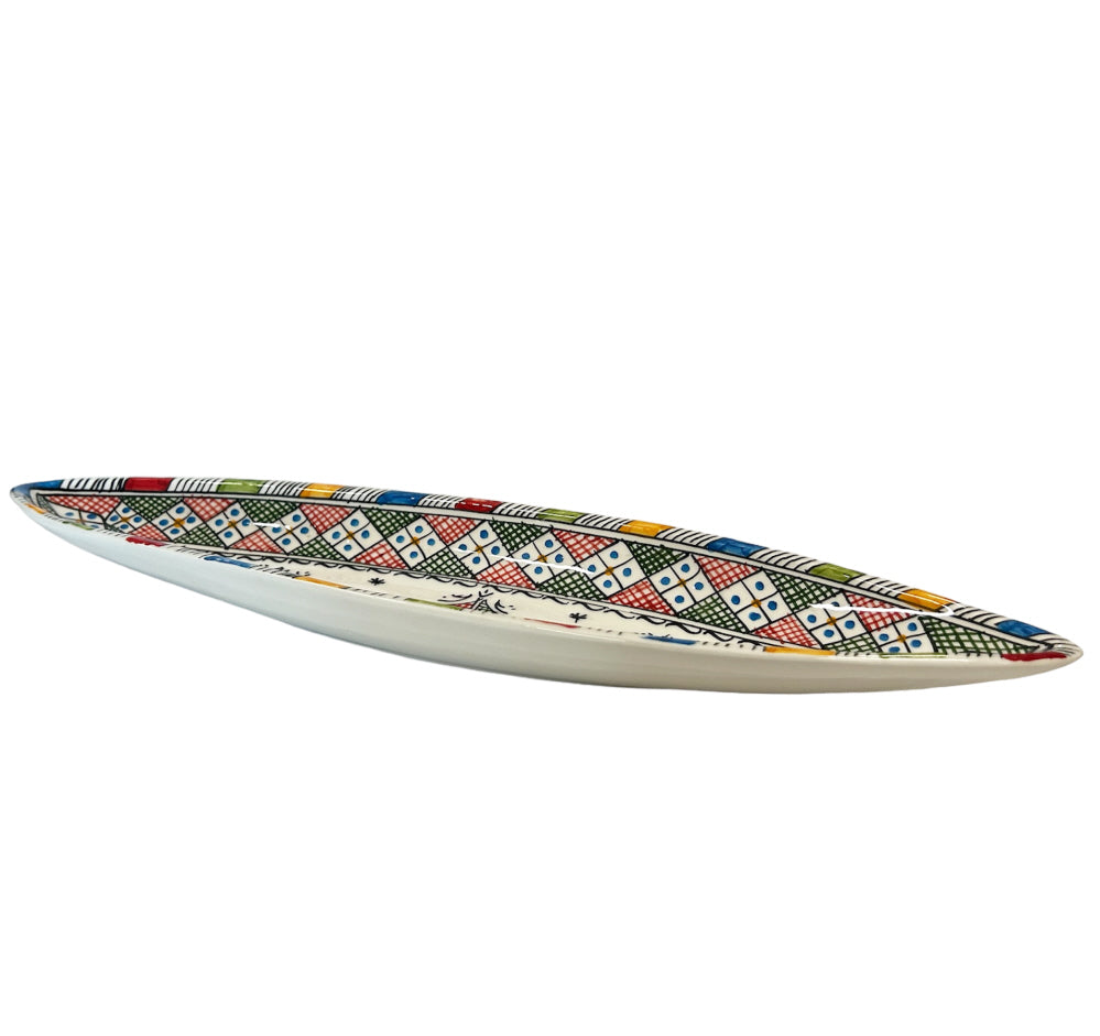 Moroccan pottery bowl canoe Fes multicolor