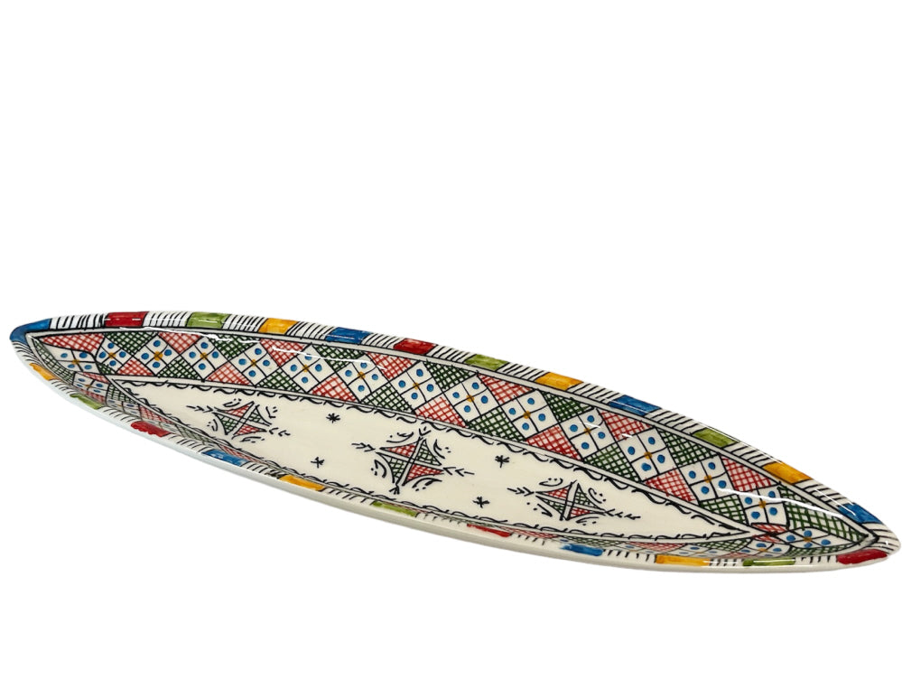Moroccan pottery bowl canoe Fes multicolor