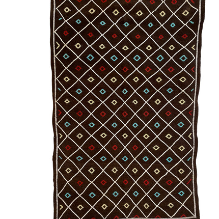 Marokkaanse kelim vloerkleed bruin met ruitenmotieven 100 x 150 cm