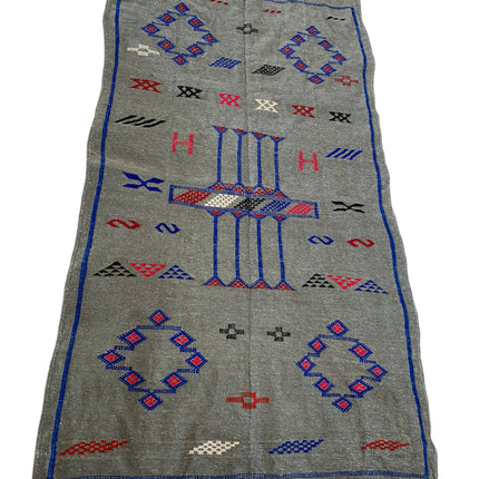 Platgeweven Marokkaans kelim vloerkleed grijs 150 x 95 cm