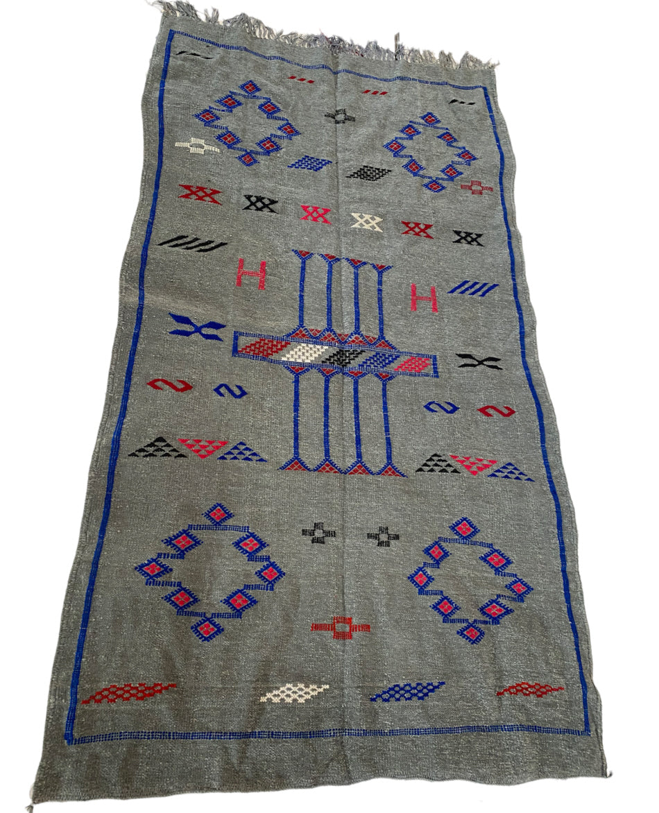 Tapis berbère Kilim tissé à plat gris 150 x 95 cm