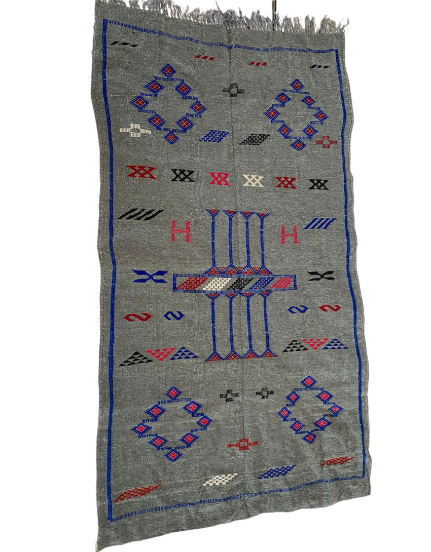 Tapis berbère Kilim tissé à plat gris 150 x 95 cm