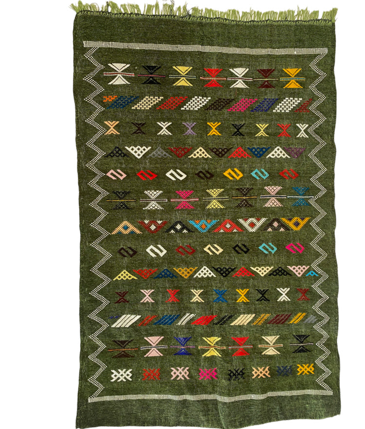 Tapis berbère kilim marocain coloré vert 150 x 100 cm
