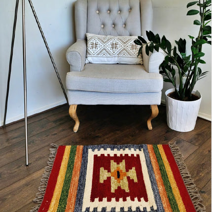 Handgeweven kelim vloerkleed / tapijt - 100% wol - 60x80 cm - classic