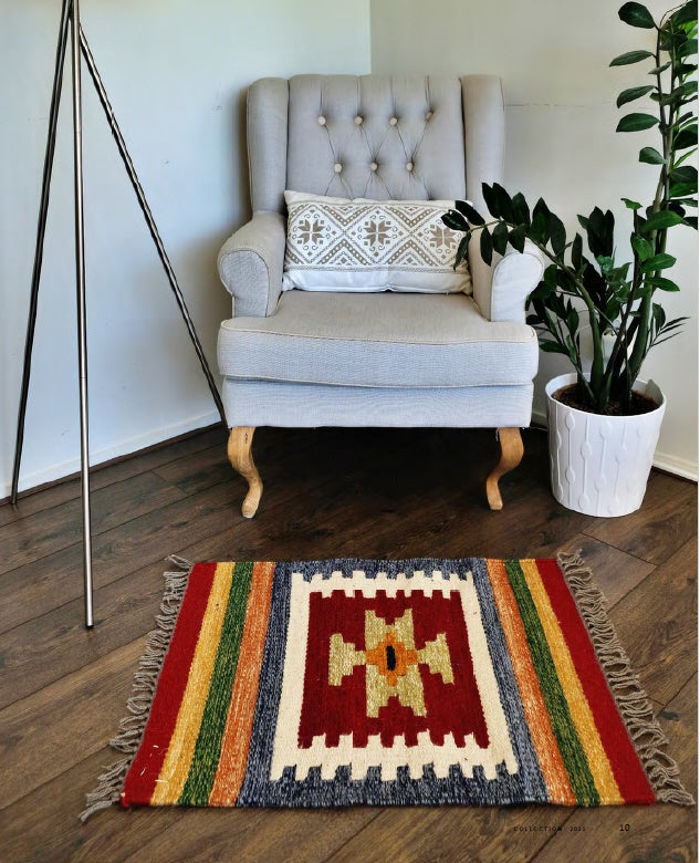 Handgeweven kelim vloerkleed / tapijt - 100% wol - 60x80 cm - classic