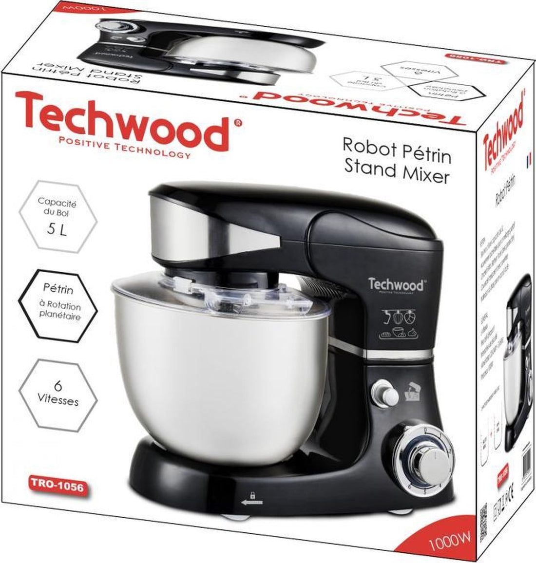 Techwood - Robot Pâtissier - Mélangeur sur Socle - 5 L - 1000 W