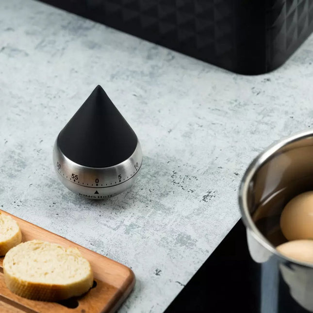 Kinghoff Mechanische Keukenweker - RVS Staal, 60 Minuten Timer, Ø62 x 92 mm - Stijlvol en Duurzaam Keukenaccessoire - Kookwekker