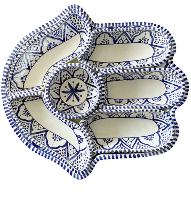 Khamsa schaal serveer set wit-blauw