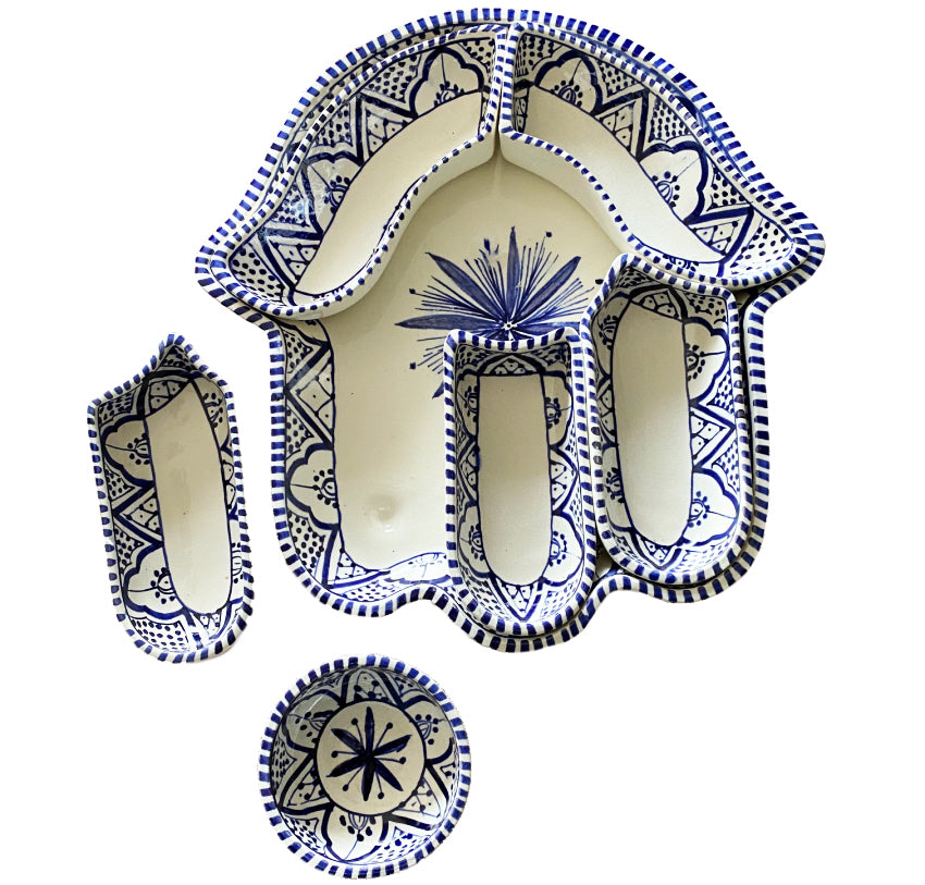 Khamsa serveerschaal met 6 dipschaaltjes – handgemaakt keramiek, 34 x 32 cm – foto 3
