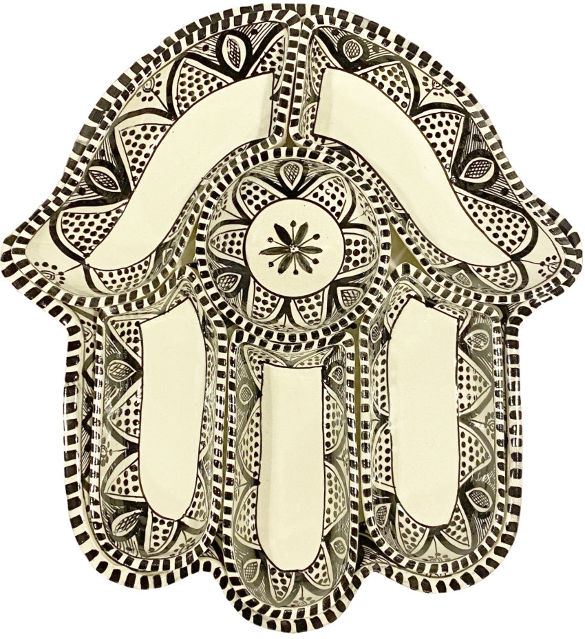 Khamsa hapjesbord met 6 dipschaaltjes – handgemaakt keramiek, 34 x 32 cm – foto 6