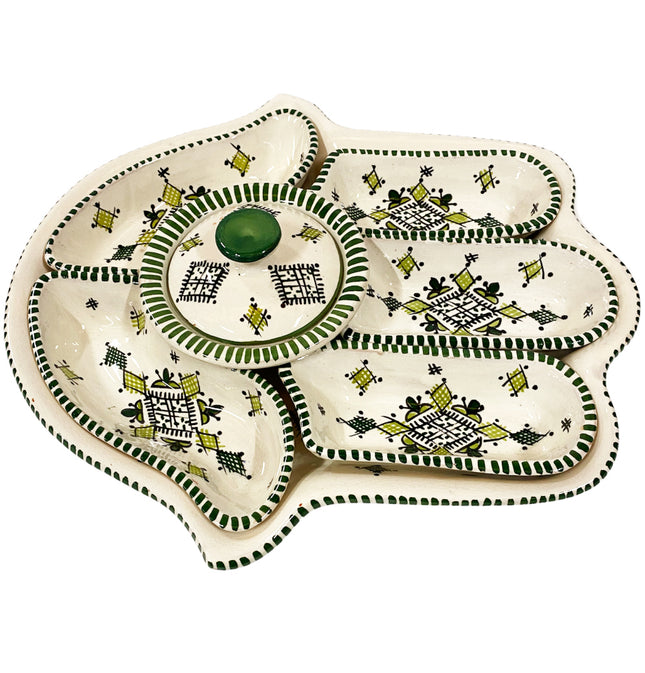 Khamsa schaal en serveerset wit-groen