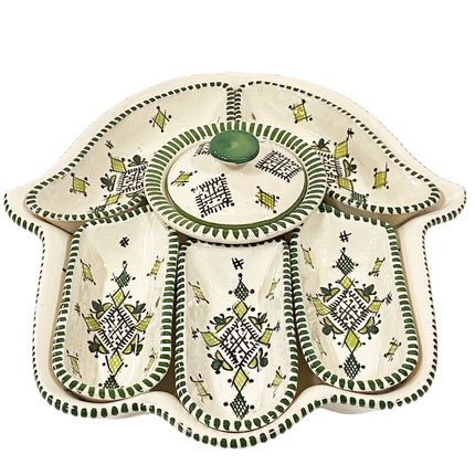 Khamsa schaal en serveerset wit-groen