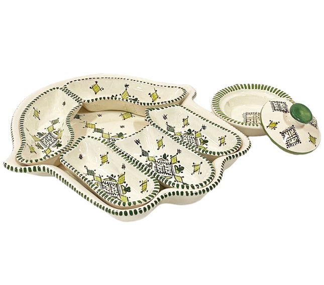 Khamsa schaal en serveerset wit-groen