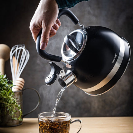 Kinghoff 1858 - Fluitketel met fluit - 1.8 liter - RVS - Zwart