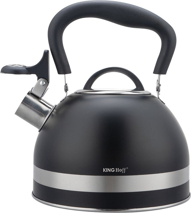 Kinghoff 1858 - Fluitketel met fluit - 1.8 liter - RVS - Zwart