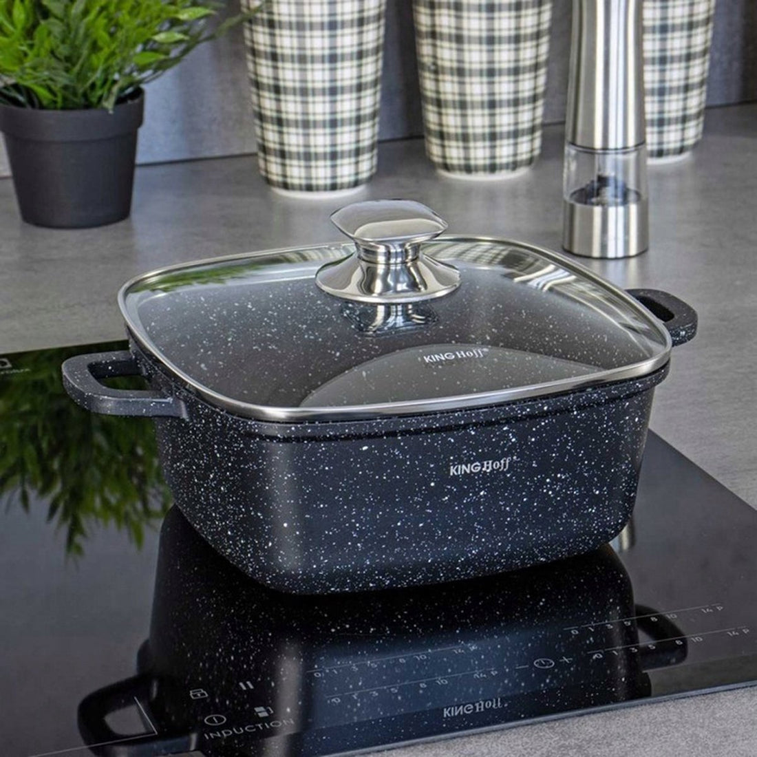 Kinghoff vierkante braadpan – marmercoating, glazen deksel, 3,7 tot 6,5 liter – foto 4
