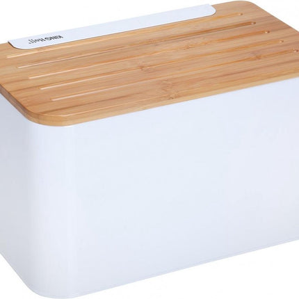 Kinghoff broodtrommel - wit - rvs met hout - 35x20,4x21,5 cm