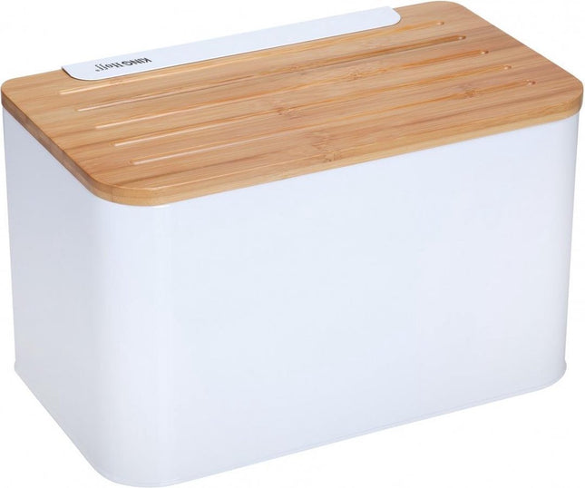 Kinghoff broodtrommel - wit - rvs met hout - 35x20,4x21,5 cm