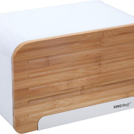 Kinghoff broodtrommel - wit - rvs met hout - 35x20,4x21,5 cm