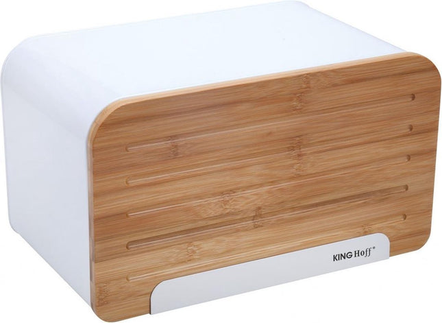 Kinghoff broodtrommel - wit - rvs met hout - 35x20,4x21,5 cm