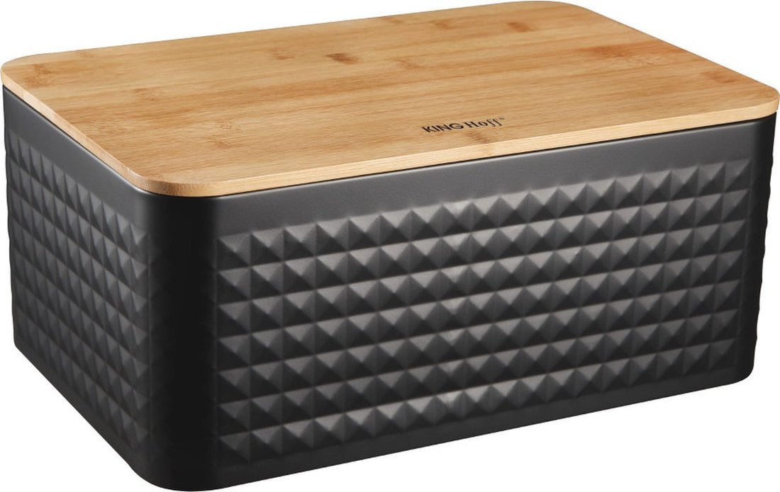 Kinghoff 1713 - Steel bread bin with bamboo lid - black