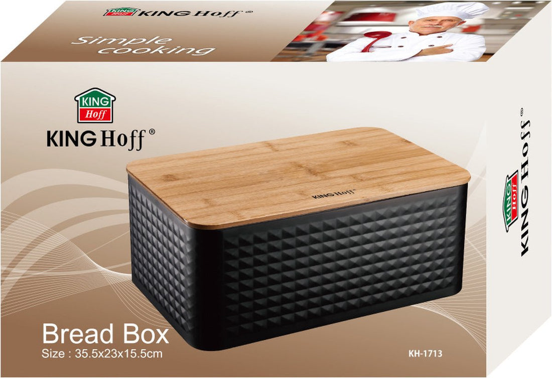 Kinghoff 1713 - Steel bread bin with bamboo lid - black