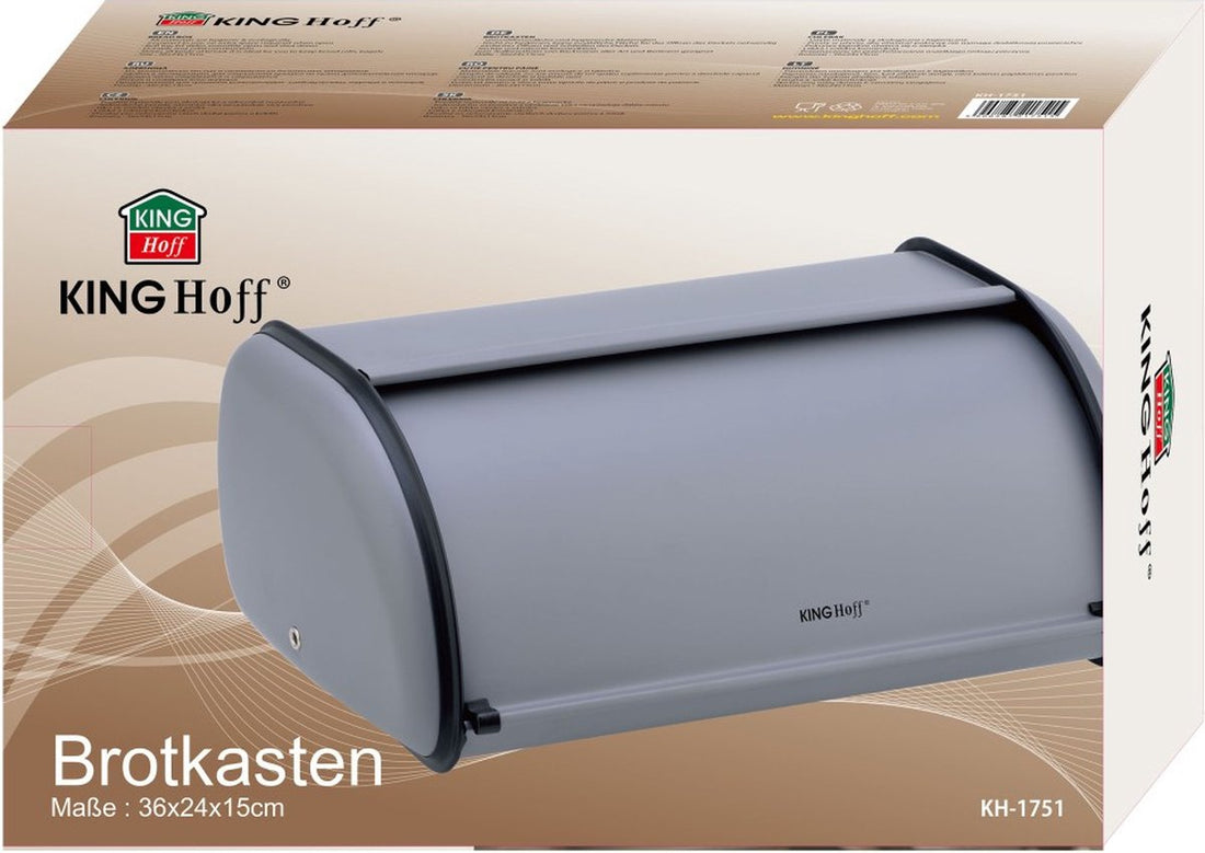 Kinghoff - Boîte à pain - Acier inoxydable - Gris - Rétro - 36 x 24 x 15 cm
