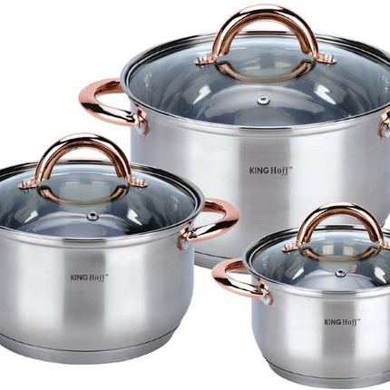 Kinghoff - 6 delige pannenset - kookpannen - 16-18-20 cm - met deksel
