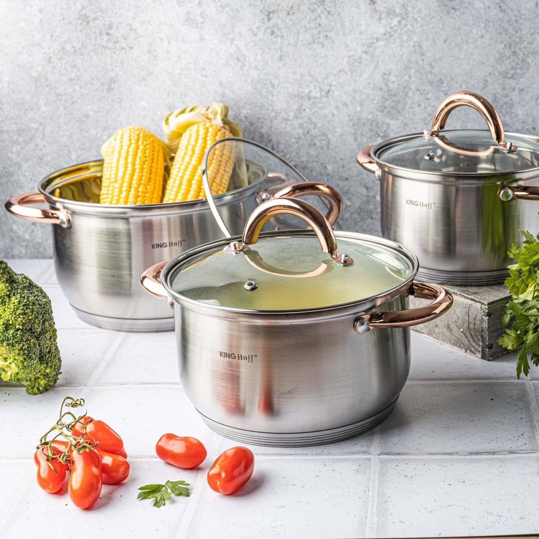 Kinghoff - Lot de 6 casseroles - 16-18-20 cm - avec couvercle