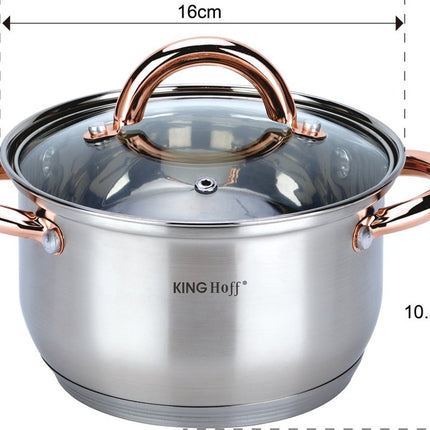 Kinghoff - 6 delige pannenset - kookpannen - 16-18-20 cm - met deksel