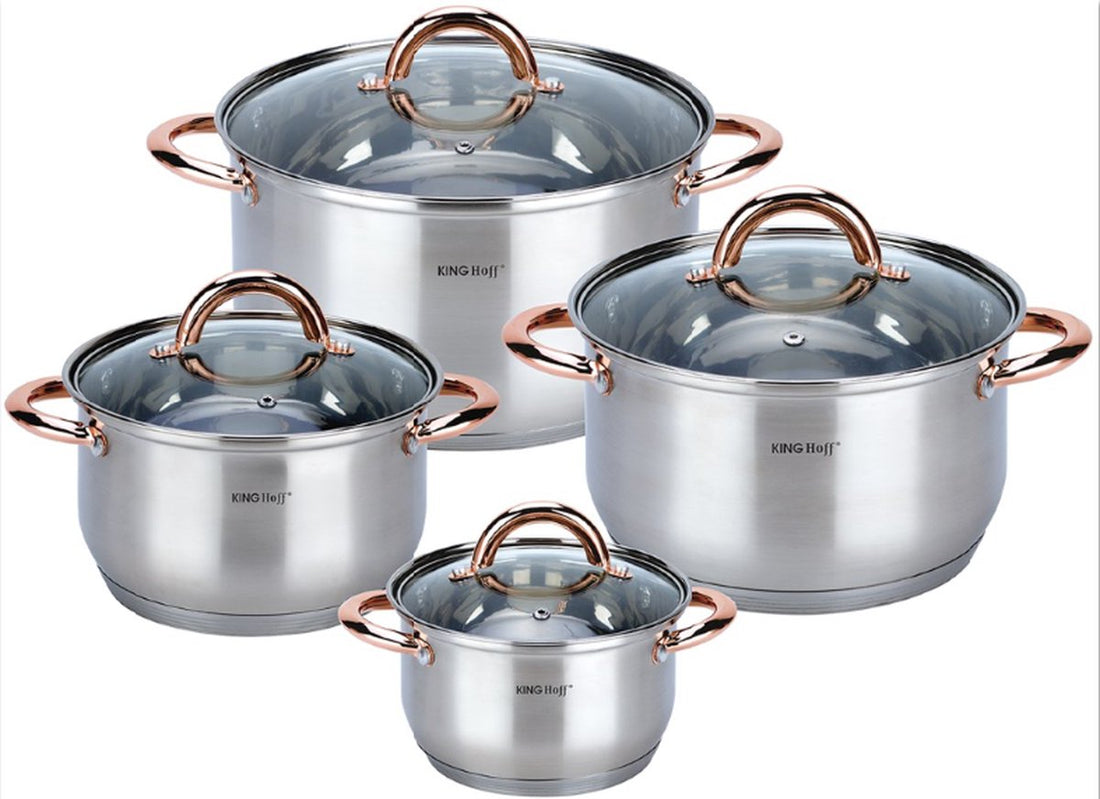 Batterie de cuisine 8 pièces - casseroles - 16-18-20-24 cm - avec couvercle - golden rose