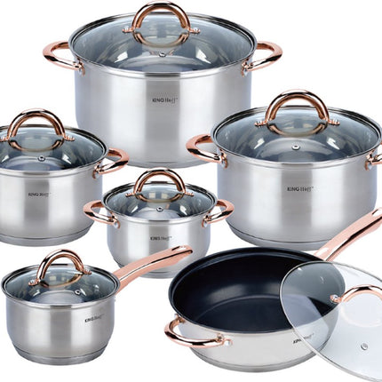 Kinghoff - 12 delige pannenset - kookpannen - 16-16-18-20-24-24 cm - met deksel