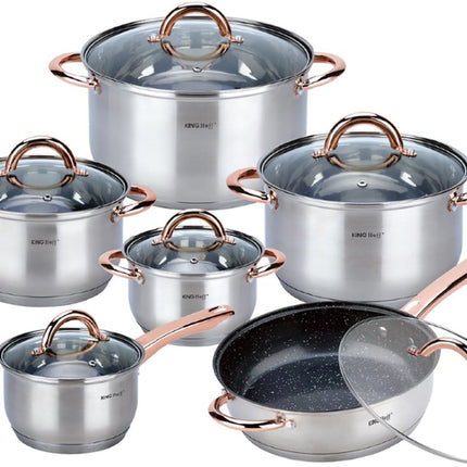 Kinghoff 1766 - 12 delige pannenset - kookpannen - 16-16-18-20-24-24 cm - met deksel