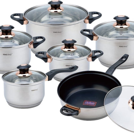 Kinghoff - Pannenset - 12 delig - hoogwaardig RVS - Thermische bodem