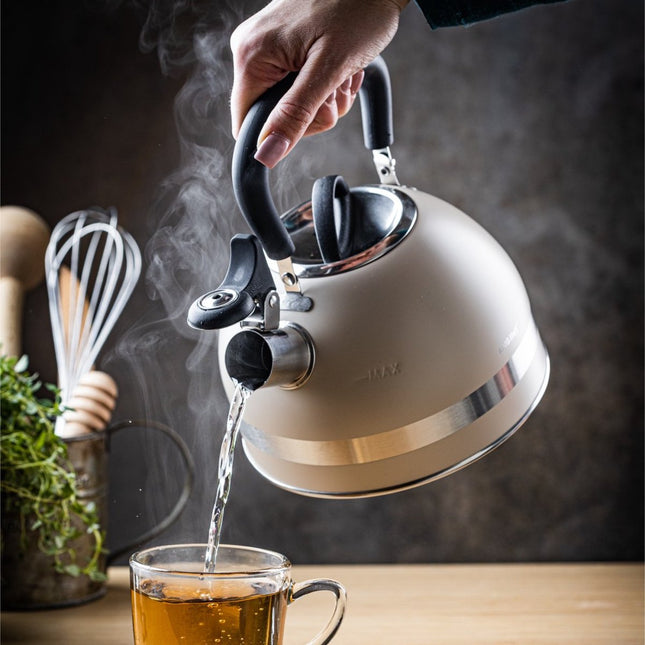 Kinghoff 1854 - Fluitketel met fluit - 1.8 liter - RVS - Creme