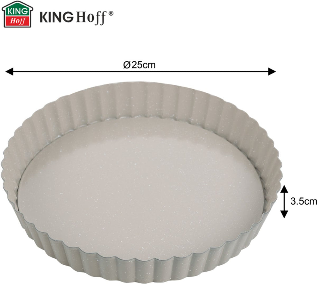KINGHoff KH-1969 Moule à Tarte à Fond Amovible - Ø 25 cm - Motif Marbre Antiadhésif - Pour Quiches et Tartes - Moule à Pâtisserie à Fond Mobile