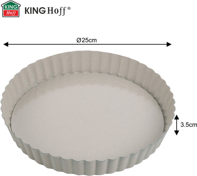 KINGHoff KH-1969 Vorm voor Taart met Uitneembare Bodem - Ø 25 cm - Marmermotief Antiaanbaklaag - Voor Quiche en Taarten - Bakvorm met Losse Bodem