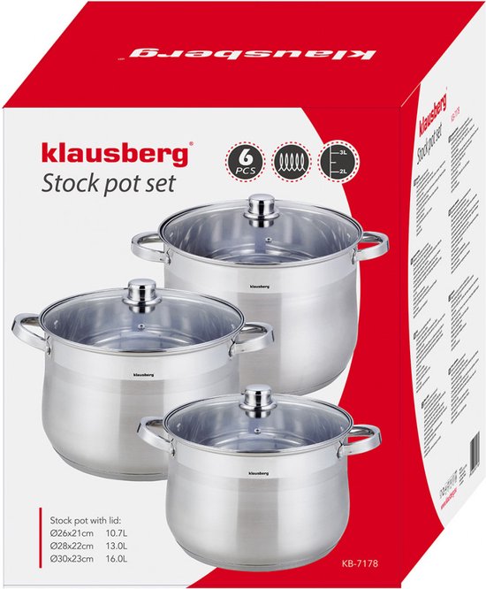 Kinghoff Set de 6 casseroles à soupe - marmite - faitout - 7 / 8,6 / 10,7 litres