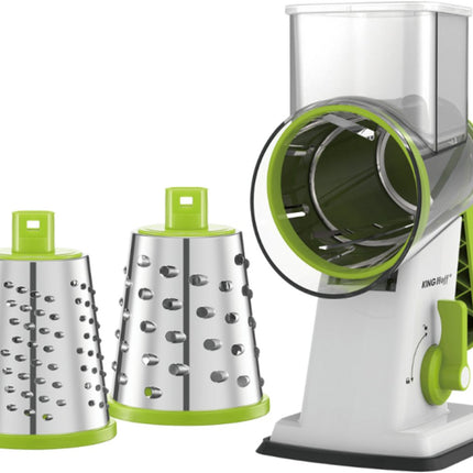 KINGHOFF Draaiende Rasp 3-in-1 - Groen - Met 3 Verwisselbare RVS Drums - Zuignap - KH-1960 - Handrasp - Multifunctionele Rasp