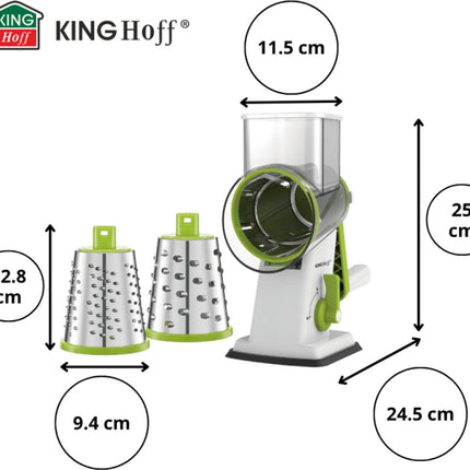 KINGHOFF Draaiende Rasp 3-in-1 - Groen - Met 3 Verwisselbare RVS Drums - Zuignap - KH-1960 - Handrasp - Multifunctionele Rasp