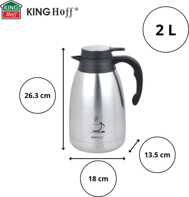 KINGHOFF Geïsoleerde Koffiekan - RVS Thermoskan 2 Liter - Dubbelwandig - Zwart Handvat - KH-1994 - Thermoscan - Theekan