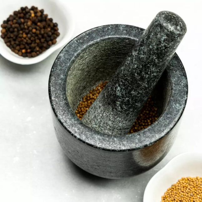 Kinghoff KH1679 - Vijzel en Stamper Set van Natuursteen Graniet - Vijzel 12cm - Stamper 15.5cm - Duurzaam en Stijlvol Keukengerei - Handgemaakt