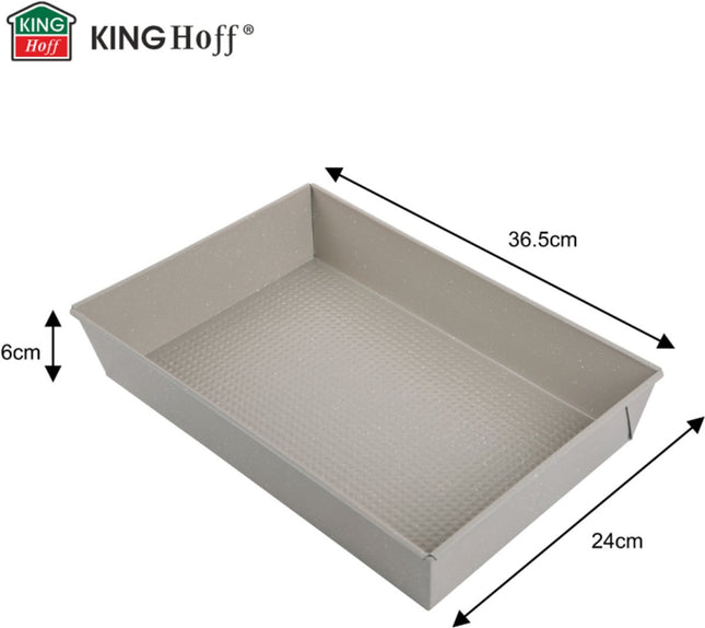 KINGHoff KH1975 Rechthoekige Bakvorm 36,5x24x6 cm - Ovenschaal voor Ovenschotels, Cake en Vlees - Ovenbestendig tot 220°C - Antiaanbaklaag - Beige - Cakevorm - Taartvorm