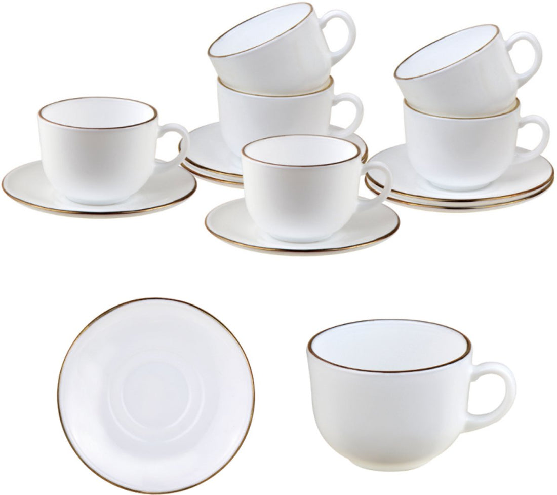 KingHoff kop en schotel set 12-delig – koffiekopjes met gouden rand, 210 ml