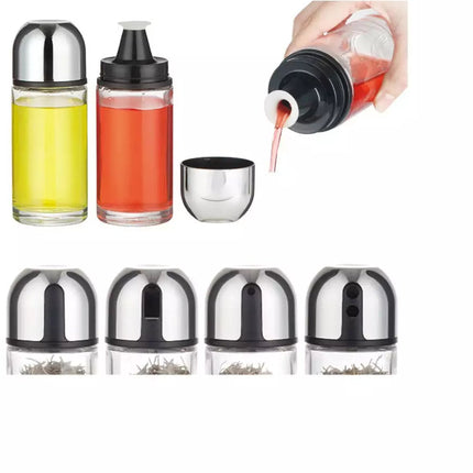 Kruidenstel - 5 Delig, Glas en RVS - Met Drip-Free Dispensers en Stijlvol Plateau - Zout/Peperset - Kruidenrek
