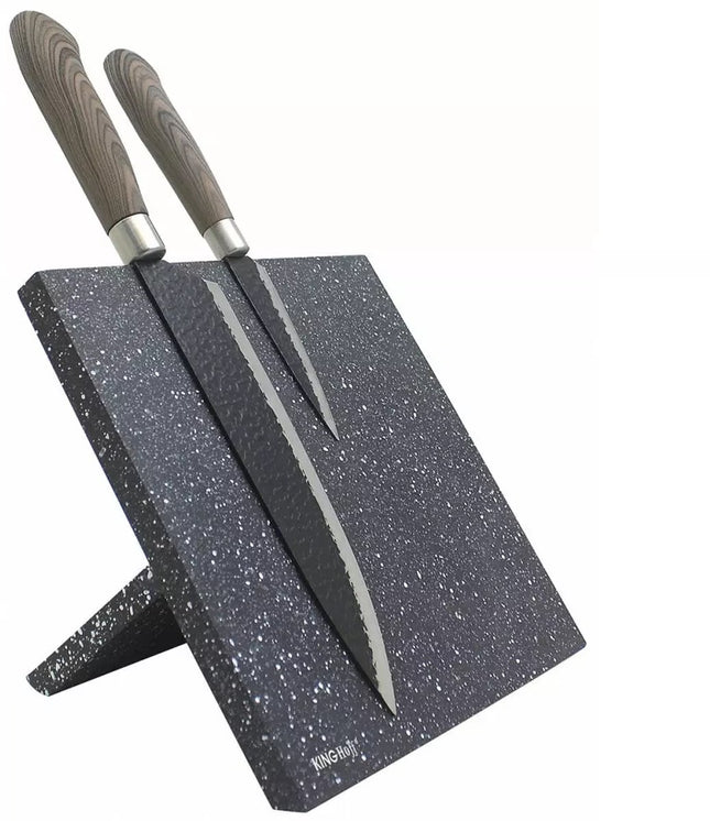 Kinghoff Magnetisch Messenblok - Universeel Zwart Gemarmerd Magnetisch Messenrek - Modern Keukenaccessoire (21,5 x 21,5 cm)