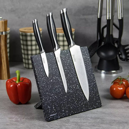 Kinghoff Magnetisch Messenblok - Universeel Zwart Gemarmerd Magnetisch Messenrek - Modern Keukenaccessoire (21,5 x 21,5 cm)