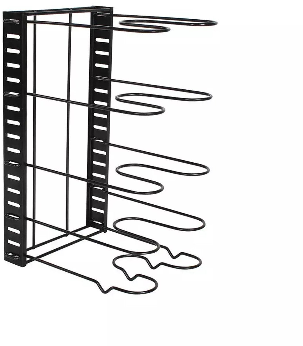 Pan Organizer - 5 Dividers - Black - 25.5 x 20.5 x 38 cm - Storage Rack for Pans, Pots and Lids